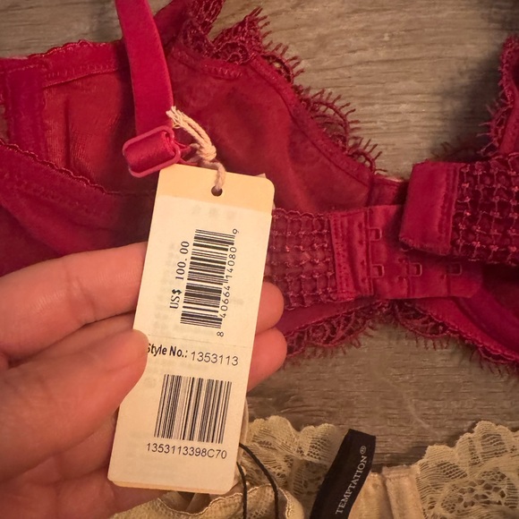Elegant Lace Bra Set - Red and Beige - Picture 5 of 6